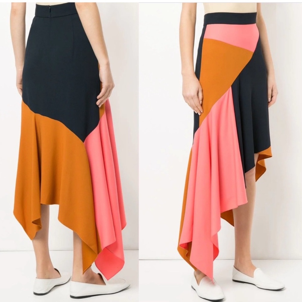 Peter Pilotto Asymmetric Cady Midi‎ Skirt Multi Color Size 10